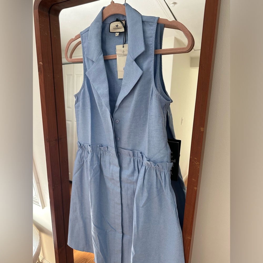 Oxford Blue Sleeveless Royal Shirt Dress TUCKERNUCK
